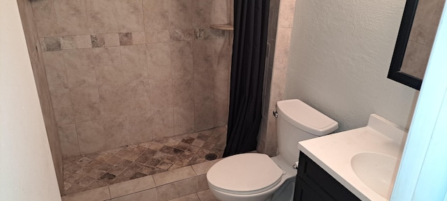 bathroom with vanity, toilet, and a shower with shower curtain