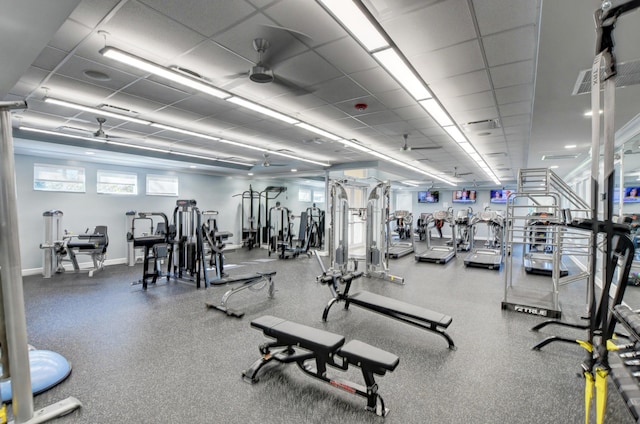 workout area with a drop ceiling