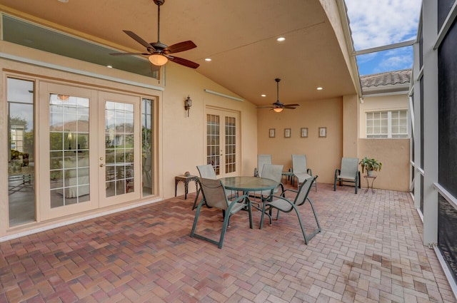 view of patio with ceiling fan and french doors