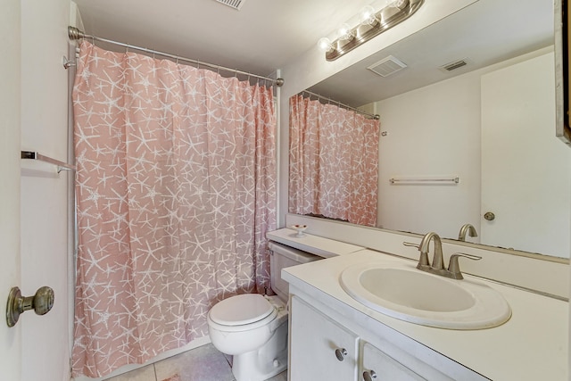 full bathroom with tile patterned flooring, vanity, shower / bath combination with curtain, and toilet