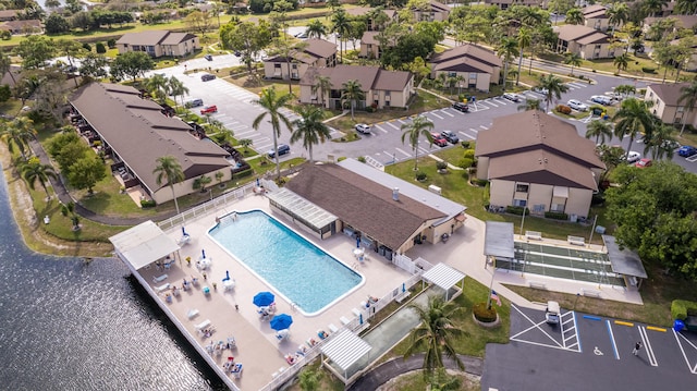 bird's eye view featuring a water view