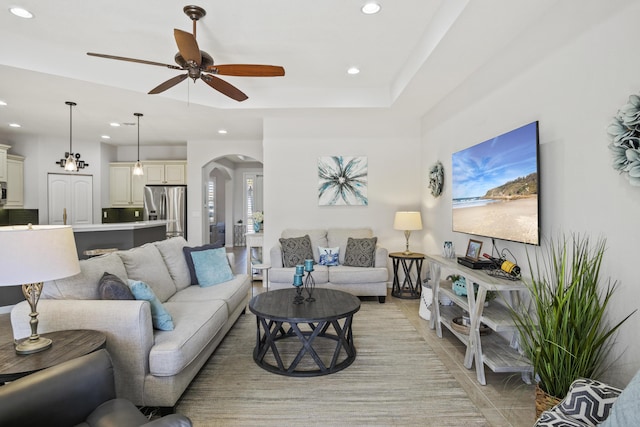 living room featuring ceiling fan