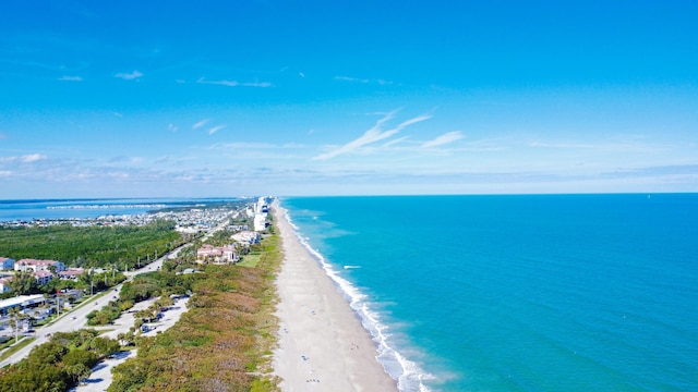 aerial view featuring a beach view and a water view