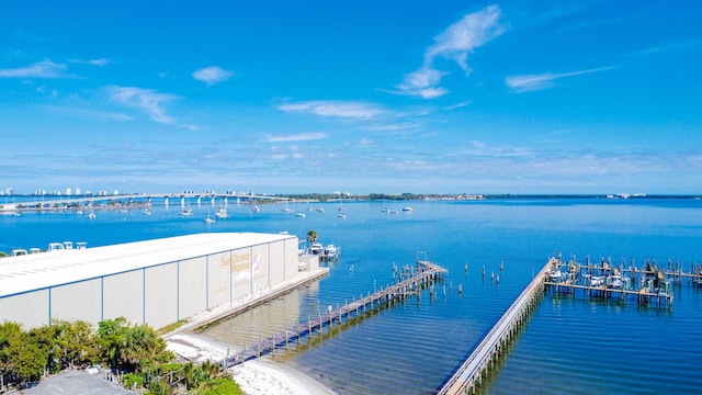 view of water feature with a boat dock