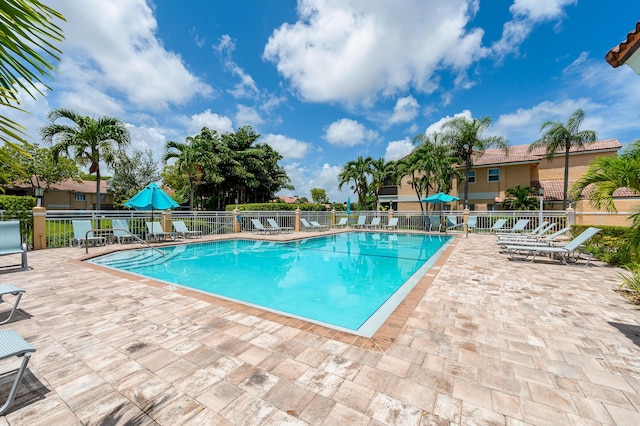 view of swimming pool featuring a patio