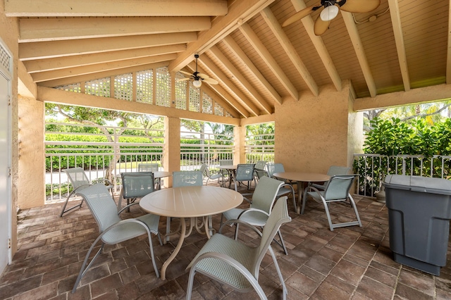 view of patio with a gazebo and ceiling fan