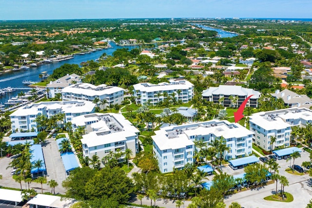 aerial view with a water view