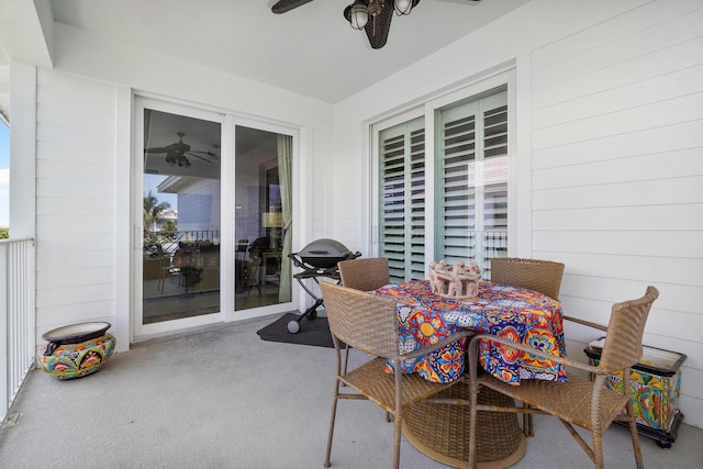 exterior space featuring ceiling fan