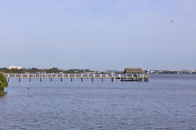 water view featuring a dock