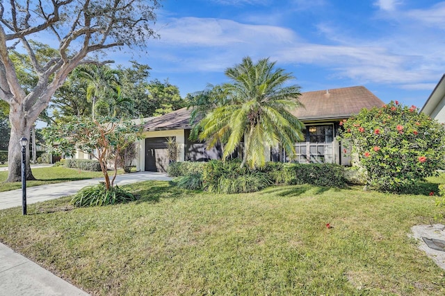 view of property hidden behind natural elements featuring a front yard