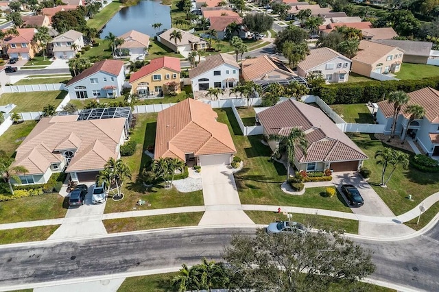 aerial view with a water view