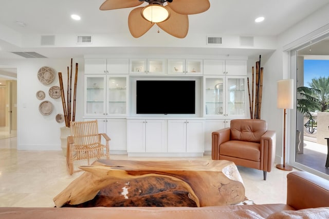 living room featuring ceiling fan