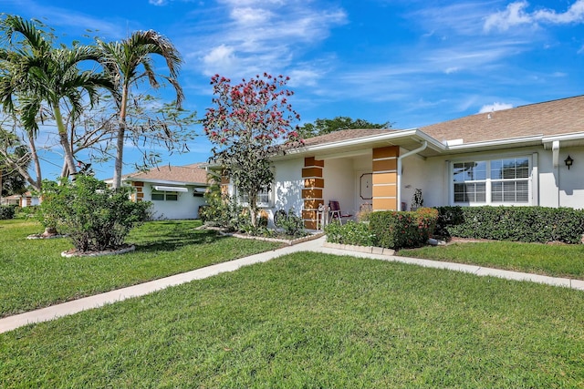 ranch-style home with a front lawn