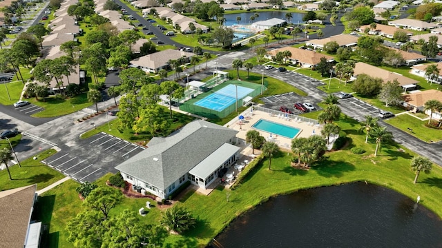 aerial view featuring a water view