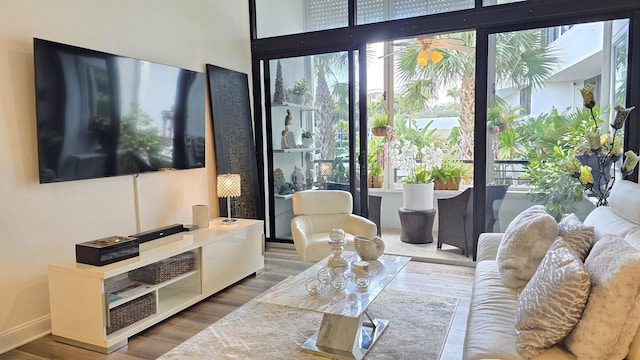 living room with hardwood / wood-style floors