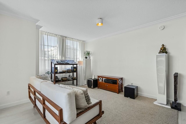 living room with crown molding