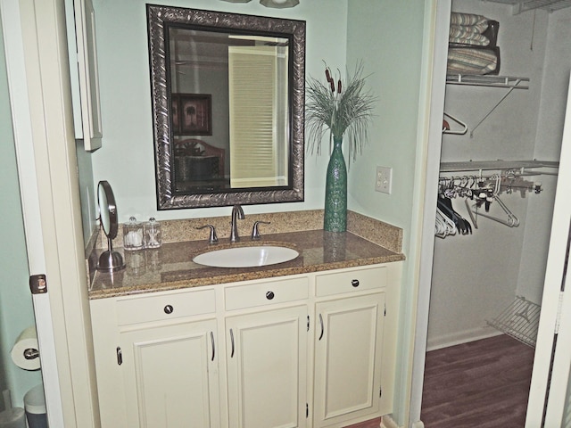 bathroom featuring vanity and wood-type flooring