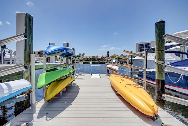 view of dock with a water view