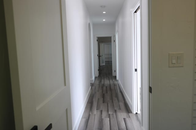 hallway featuring wood-type flooring