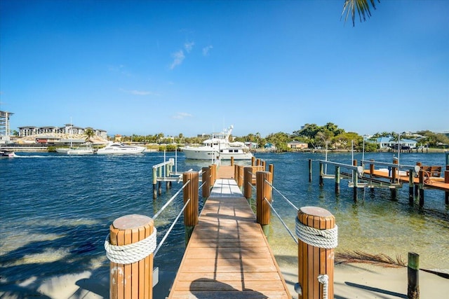 view of dock with a water view