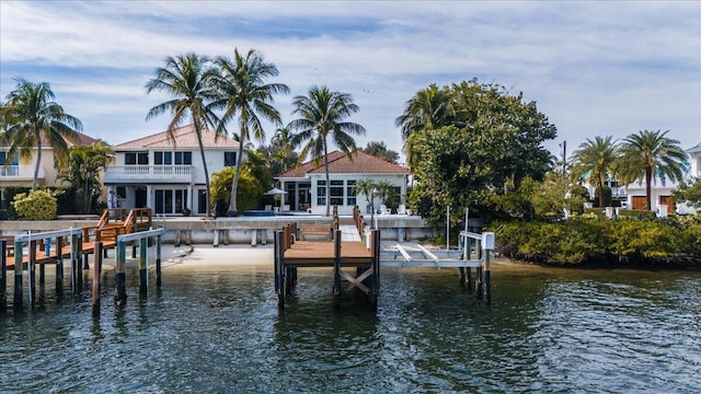 view of dock with a water view