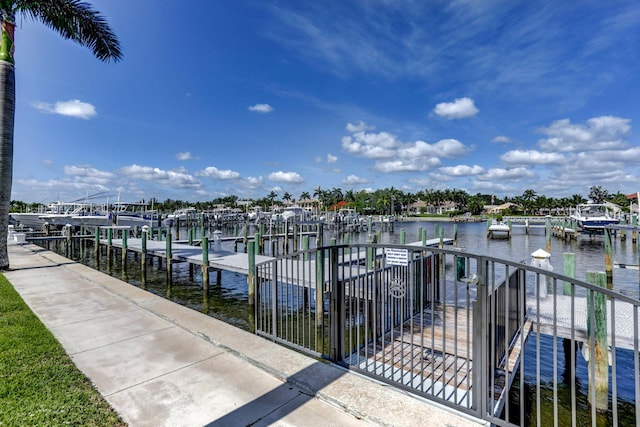 view of dock with a water view