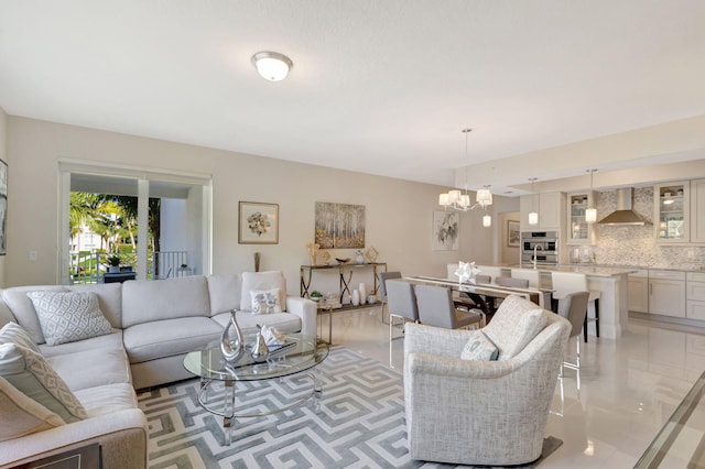 living room with a chandelier