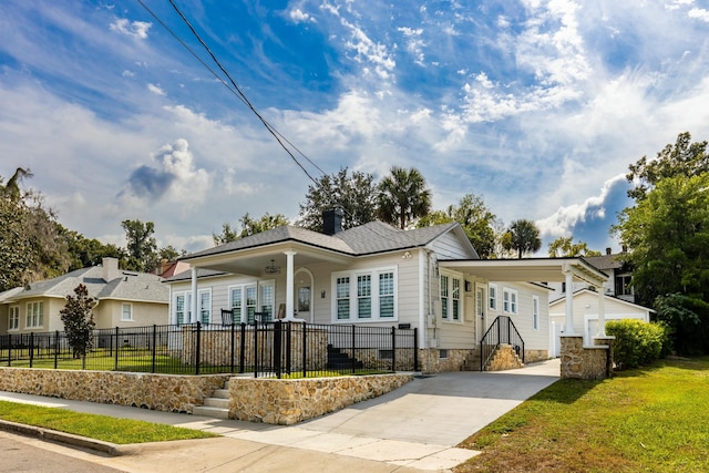 view of front of home with a front yard