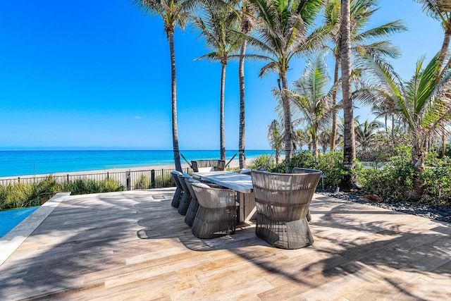 property view of water featuring a view of the beach