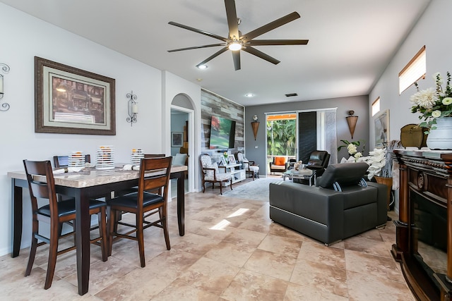 dining area with ceiling fan