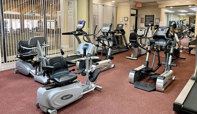 exercise room with crown molding