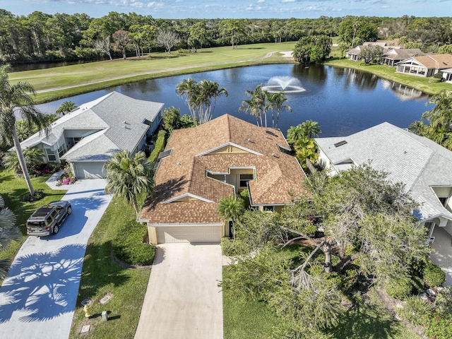 bird's eye view featuring a water view