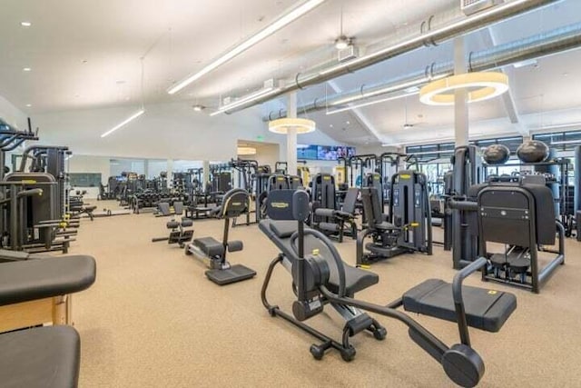 workout area with ceiling fan