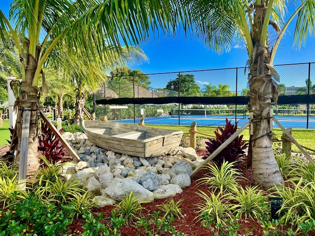 view of swimming pool featuring tennis court