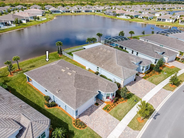 aerial view with a water view