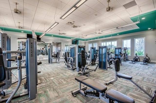 workout area featuring carpet floors