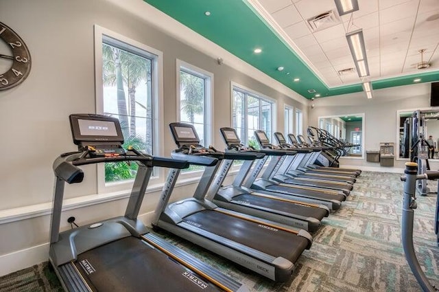 workout area with carpet flooring