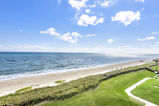 property view of water featuring a beach view