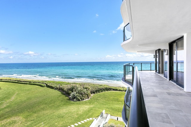 property view of water featuring a beach view