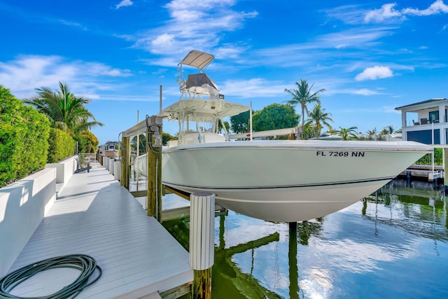 dock area with a water view