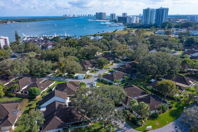 aerial view with a water view