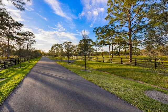 view of road with a rural view