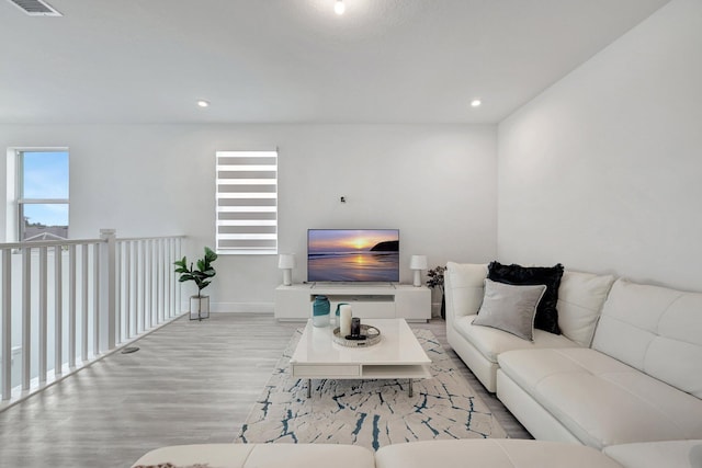 living room with light wood-type flooring