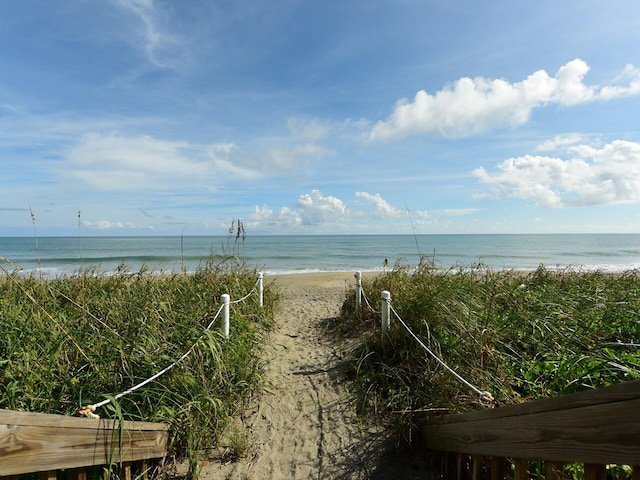 view of water feature featuring a beach view