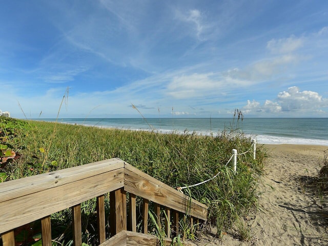 view of water feature with a view of the beach