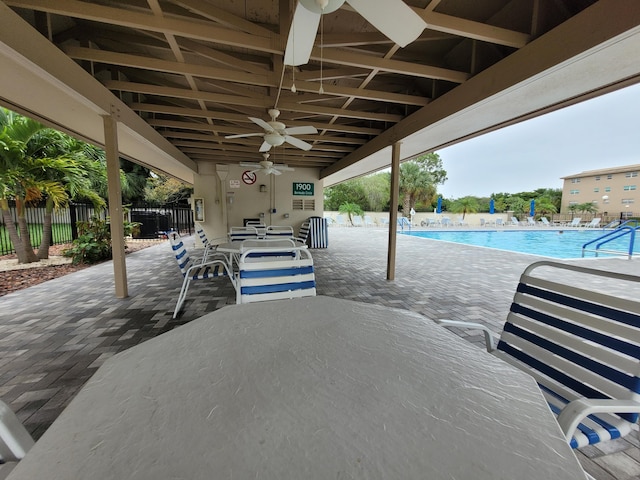 view of patio / terrace with a community pool and ceiling fan