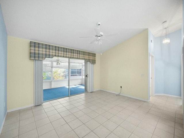 tiled empty room featuring ceiling fan