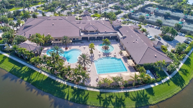 bird's eye view featuring a water view