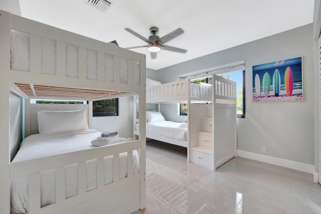 bedroom featuring ceiling fan