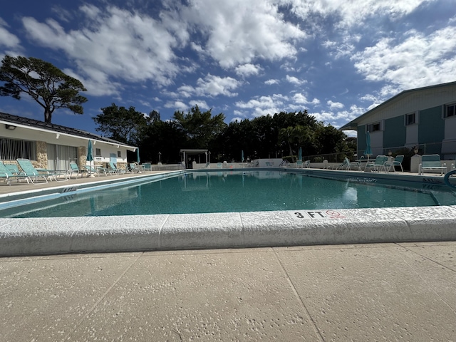 view of swimming pool with a patio area